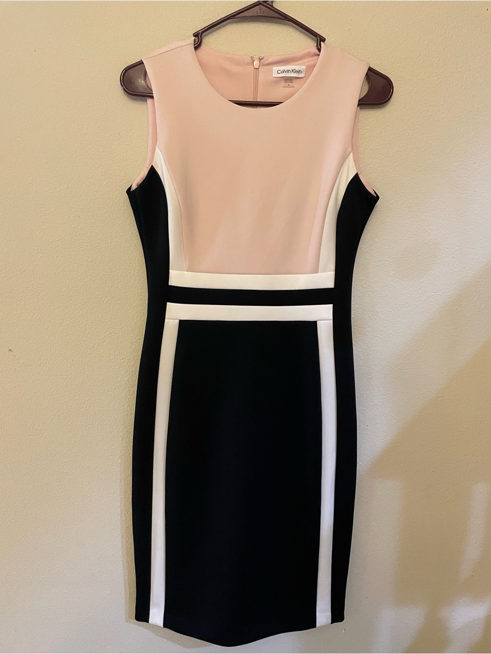 Calvin Klein Pink, Black & White Colorblock Midi Sheath Dress